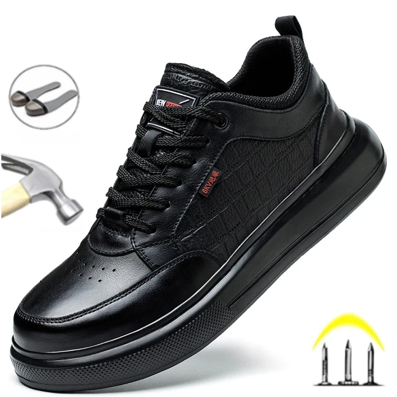 

Fashion Cowhide Plastic Toe Caps Safety Work Shoes Insulated Electrician Labor Protection Boots Wear-resistant Male Footwear