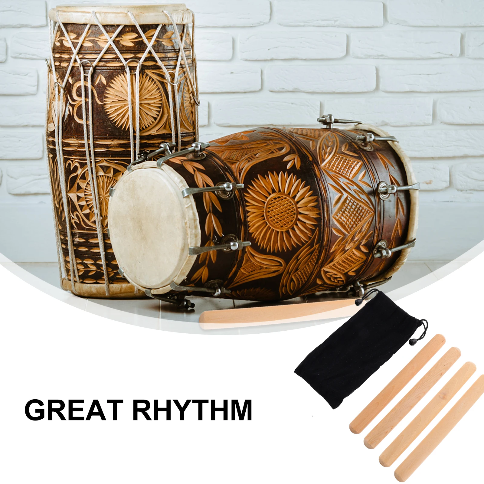 

2 Pairs Natural Stick and Rhythm Toddler s Wood Claves Percussion Instrument Hardwood Drumsticks