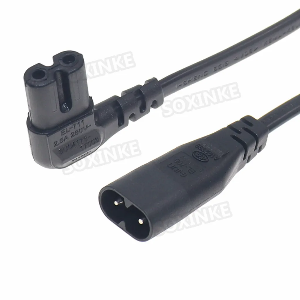 Cabo de Extensão de Alimentação, C7 a C8, Preto, 2 Prong, Figura 8 Cotovelo, Cabo de Carga AC para TV, Bicicleta Elétrica, Laptop, 1.5m