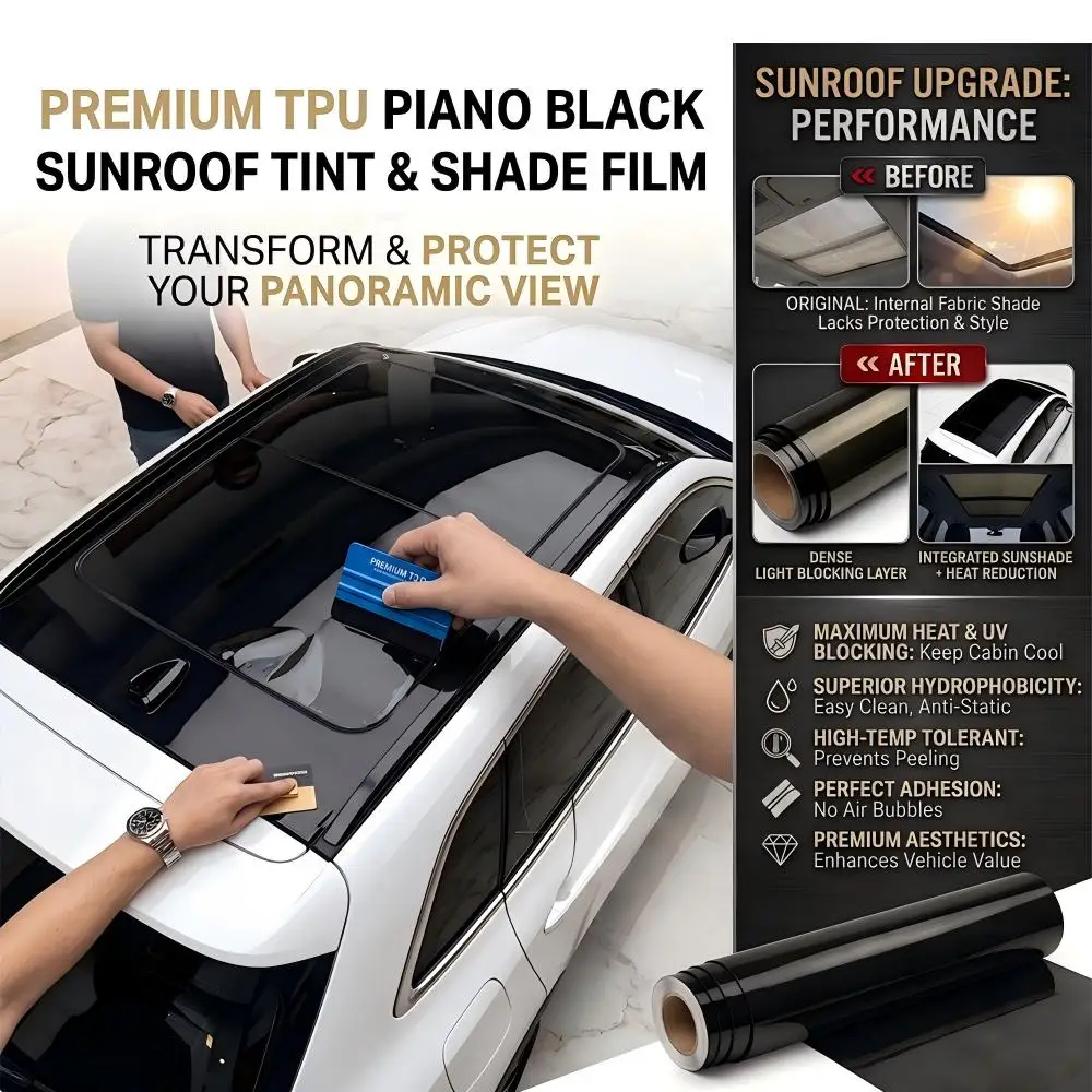 Premium TPU Piano Black Car Sunroof Wrap Film Self-Healing Paint Protection Film PPF Anti-Scratch Wrap Cover Accessories