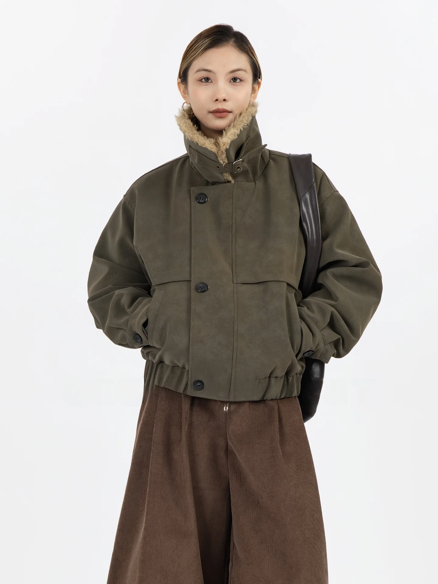 

Женская утепленная куртка из искусственной кожи и хлопка с меховым воротником, в стиле ретро, для работы и повседневной носки, свободного кроя