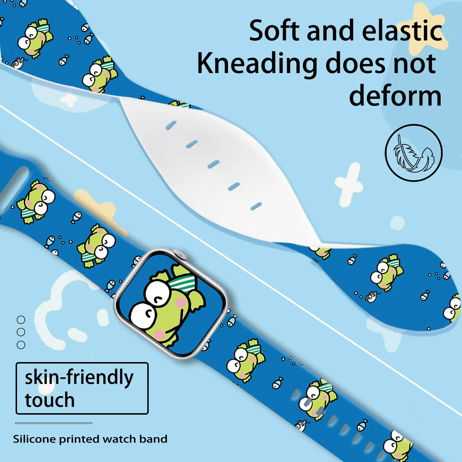 Sanrio Keroppi Series Print Strap for Apple Watch 11 10 9 SE Silicone Band Replaceable Watchband for iWatch 46mm 42mm 41mm 40mm