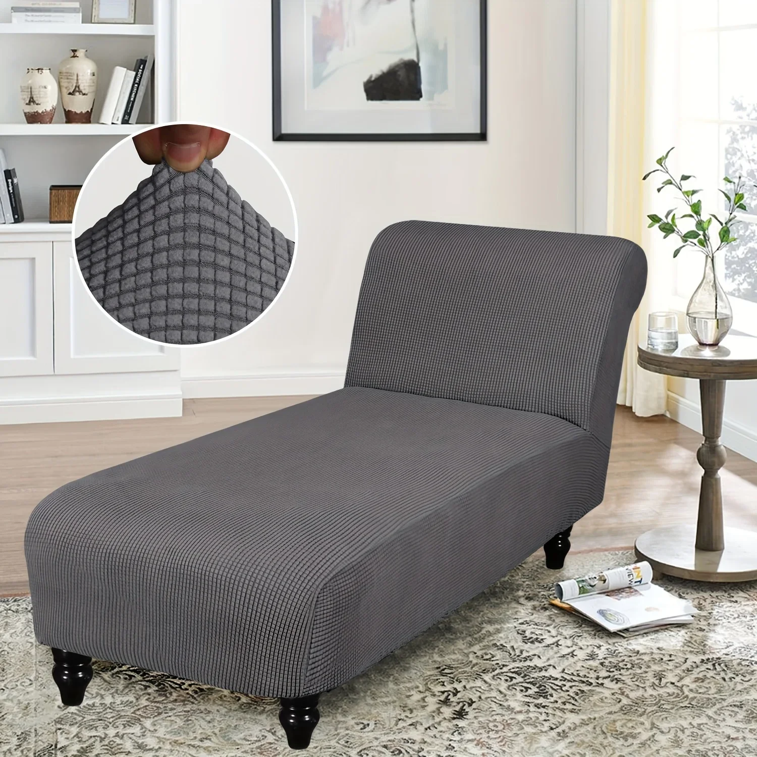 High Elasticity Lounge Chaise Slipcover Checkered Sofa Recliner  Protection Cover, Futon Cover For Pets Bedroom, Living Room Off