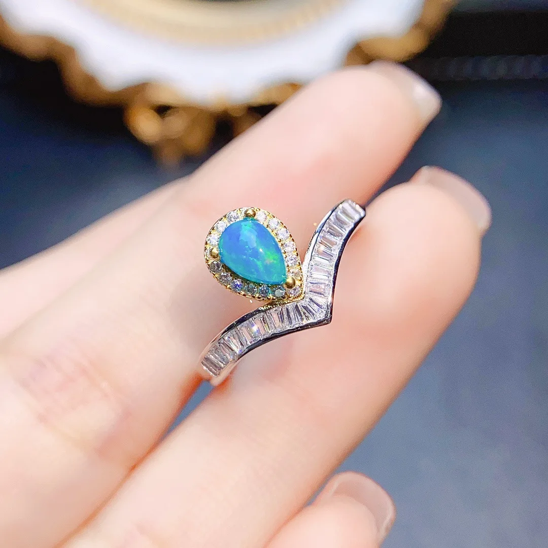 FS Real S925 Sterling Silver Inlay Natural Blue Opal Ring With Certificate Fine Charm Weddings Jewelry for Women MeiBaPJ