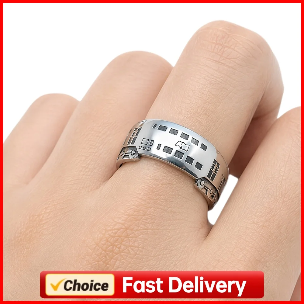 Spinning Subway Train Ring Platinum Plated Rotatable Nervous Relief Spinner Band Quirky Jewelry Gifts for Transit Lover