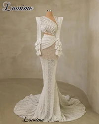 Ivory Beaded Long Sleeves Cocktail Dresses Mermaid Designer Elegant Wedding Party Dresses Vestidos De Cóctel Engagement Gowns