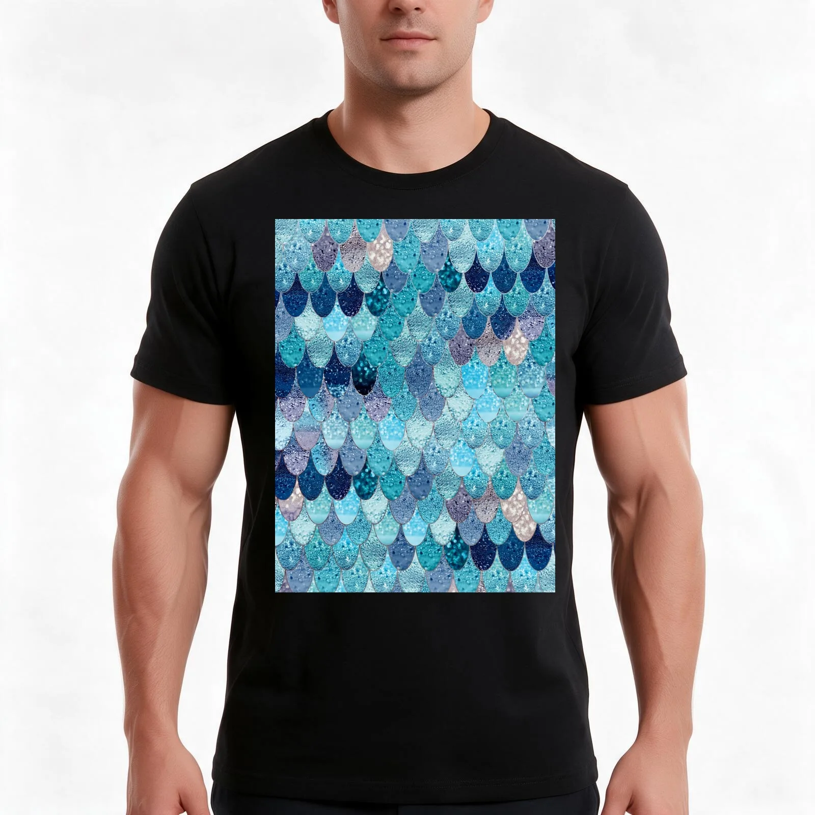 SUMMER MERMAID DARK TEAL by Monika Strigel T-Shirt Summer Casual Cotton Tee Oversized Streetwear Tops Vintage Graphic Print