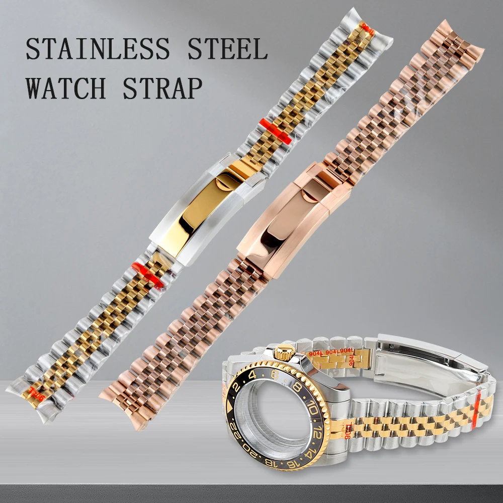 

20mm Width WatchBands Jubilee Watch Strap Folding Buckle Glide Lock Clasp Stainless steel for Datejust SUB GMT Yacht Watch Case