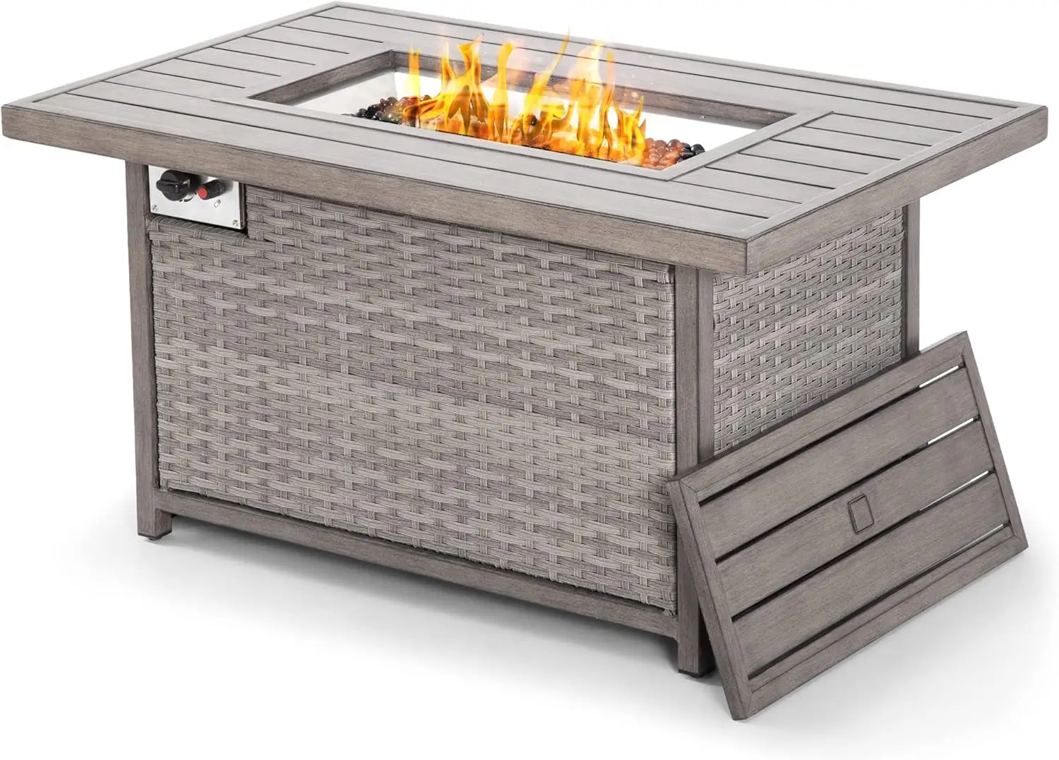 48inch 50,000 BTU Aluminum Patio Fire Pit,Wicker &Aluminum Rattan Square Propane Fire Pit Table. Propane Gas Fire Pit Table