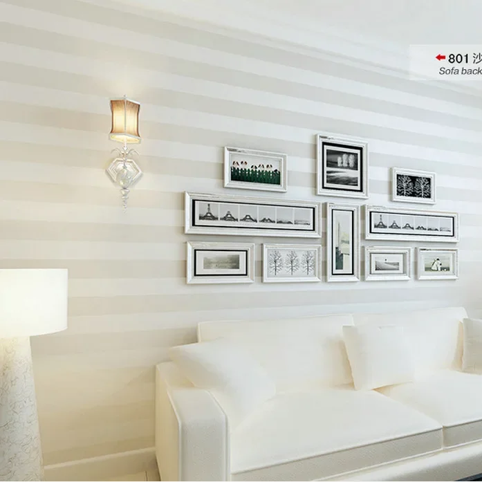 Modern simple non-woven wallpaper vertical stripe rice white beige wallpaper living room bedroom hotel plain color