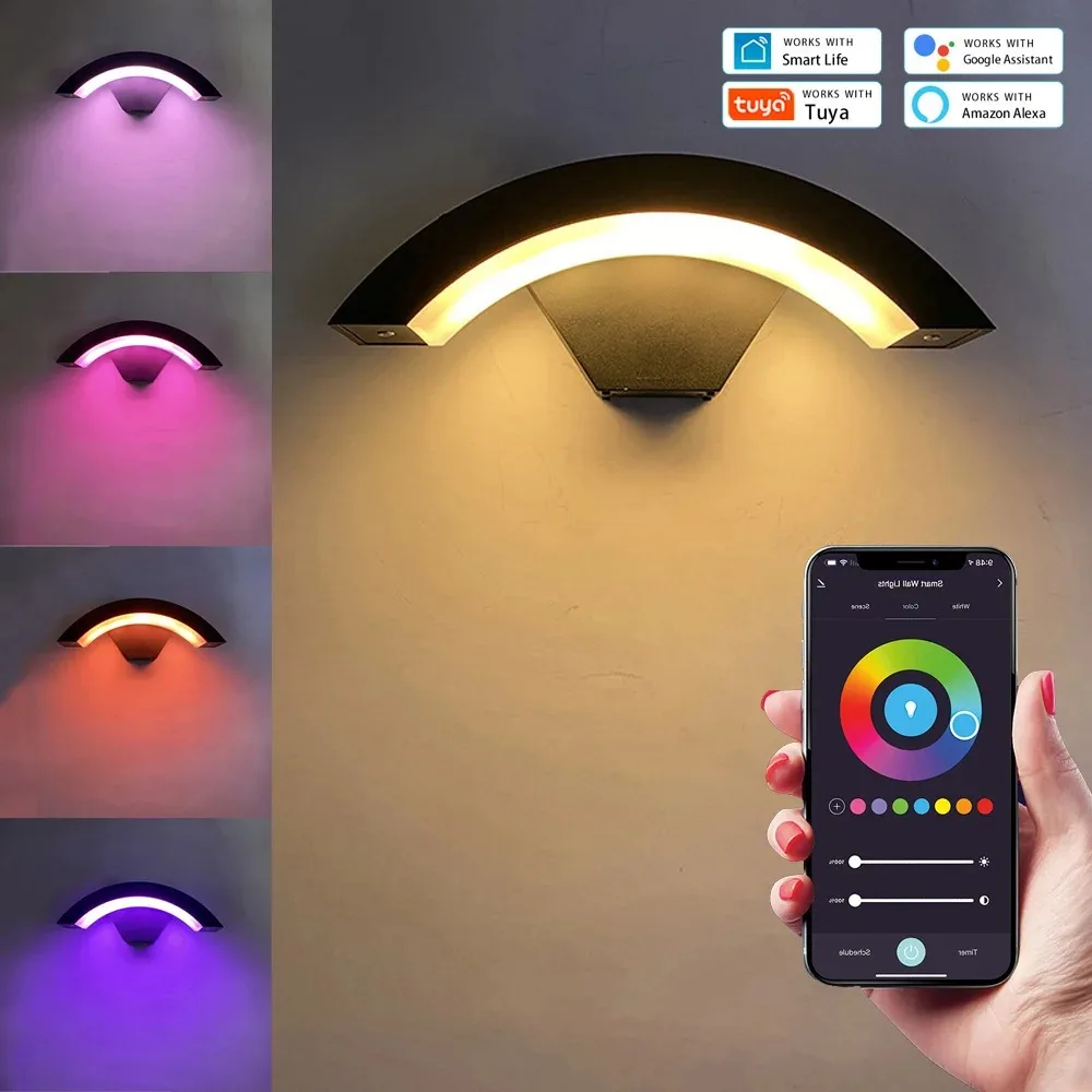 

Tuya Dimmable Outdoor Wall Light,Smart RGBCW Porch Lights,IP65 Waterproof for Garden Decor, DIY Lighting,Work with Alexa, Google