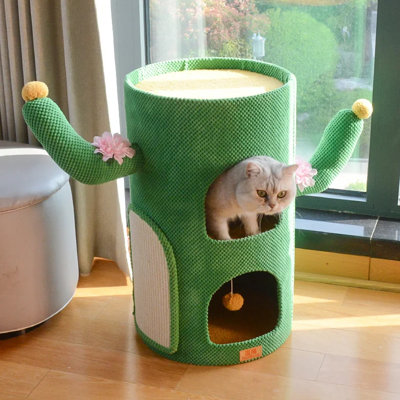 

Cactus Shape Design Cat Tree Tower Sisal Scratching Post Board Multi Level Nest Pet Climbing Furniture