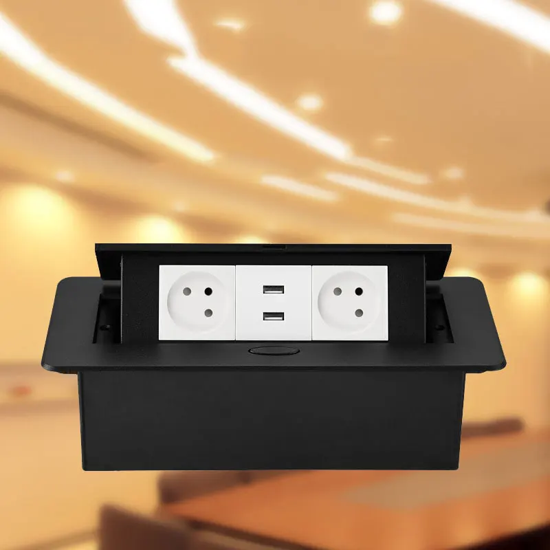 Office Desk Conference Table Power Socket Information Box Concealed Pop-up Israeli Hidden Desktop Socket With 2 USB Charging