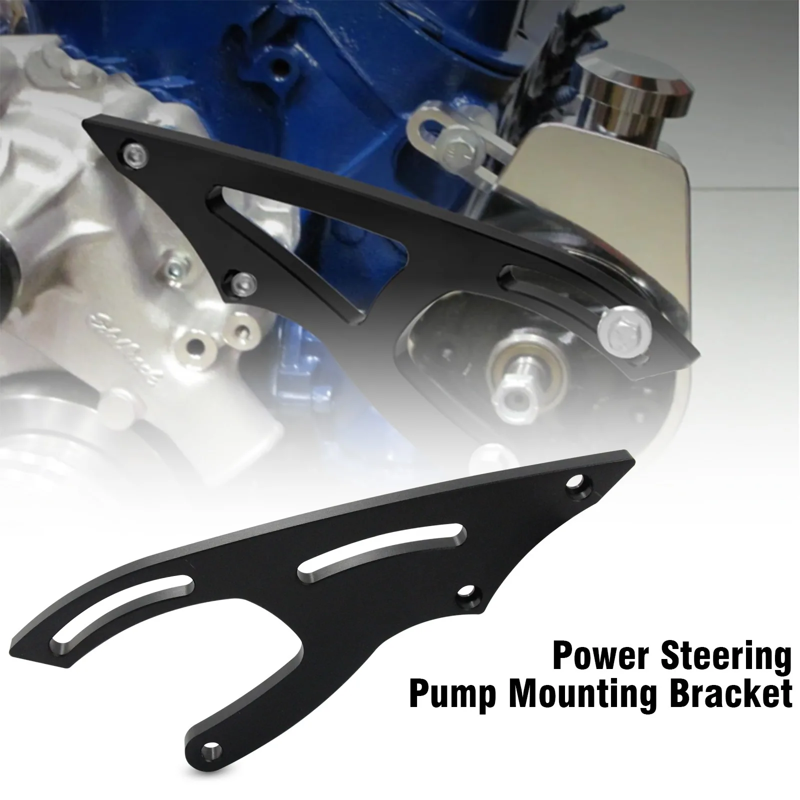 Power Steering Bracket Compatible with Ford 289 302 351W SBF Small Block Billet (Black)