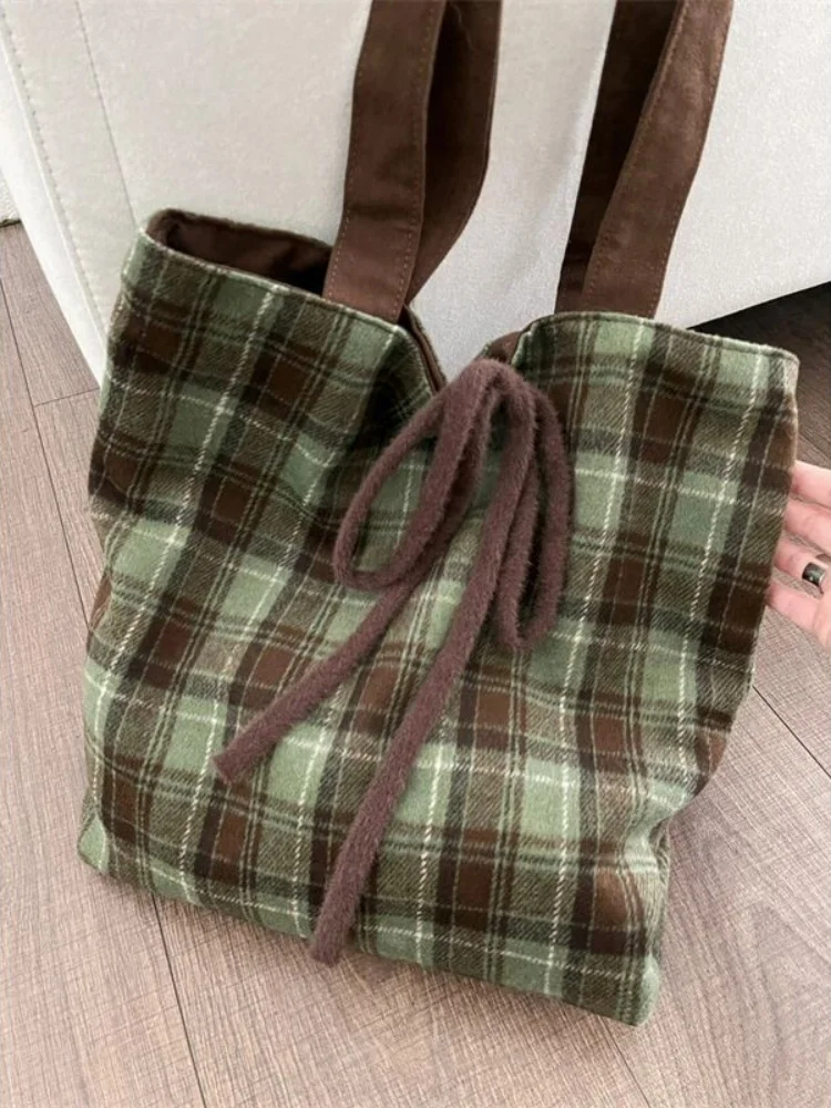 Bolsas xadrez bowknot vintage coreano para mulheres, Y2K estética, bolsas de ombro, moda streetwear, bolsa axilas