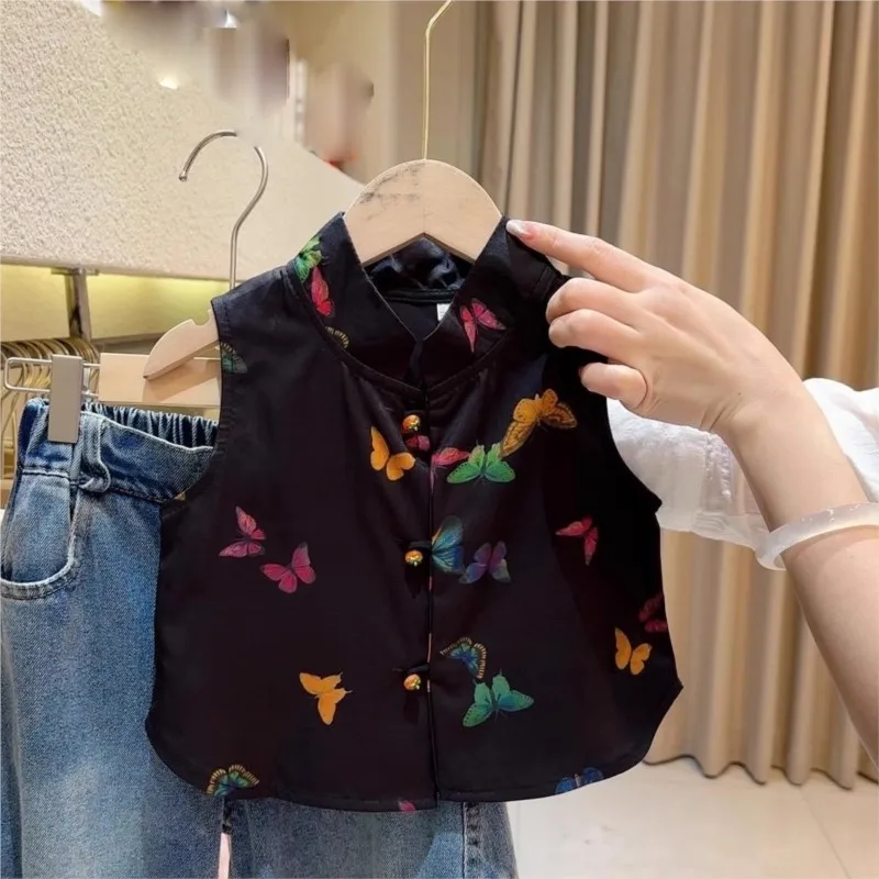Girls' Summer Ancient Breathable Vest 2026 New Creative Chinese Style Butterfly-Pattern Vest Children's Sleeveless Vest TopLJ373