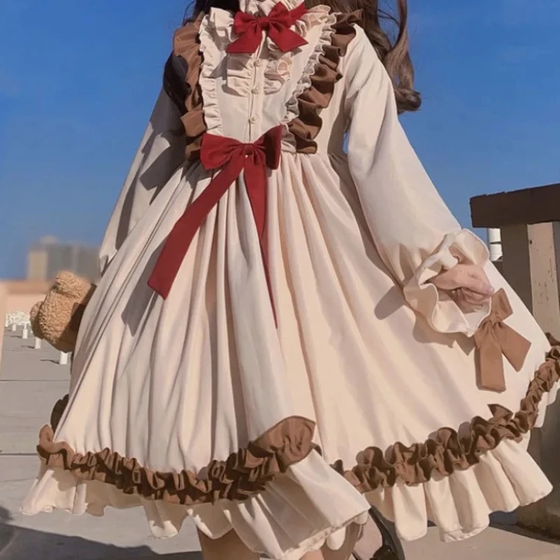 

Милое винтажное платье в стиле Харадзюку в стиле Лолиты для женщин Y2k, платье с высокой талией, Vestido Feminino, новинка весны 202, платья с длинными рукавами