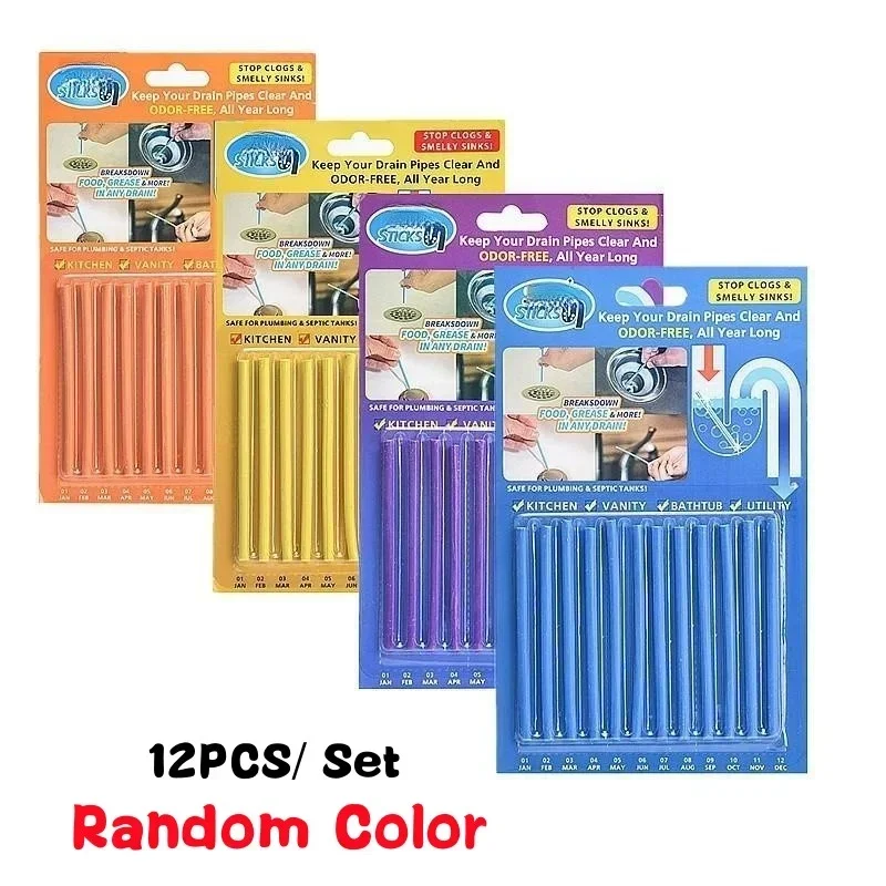 12pcs/lot Pipeline Bathtub Decontamination Drain Cleaners Kitchen Sink Filt Sani Sticks Sewer Cleaning Rod for Kitchens