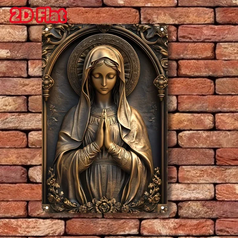 2D-Gemälde – Vintage Bronze Virgin Mary Square Aluminium-Beschilderung – perfekt für Bar, Restaurant, Wohnzimmer-Dekoration und mehr