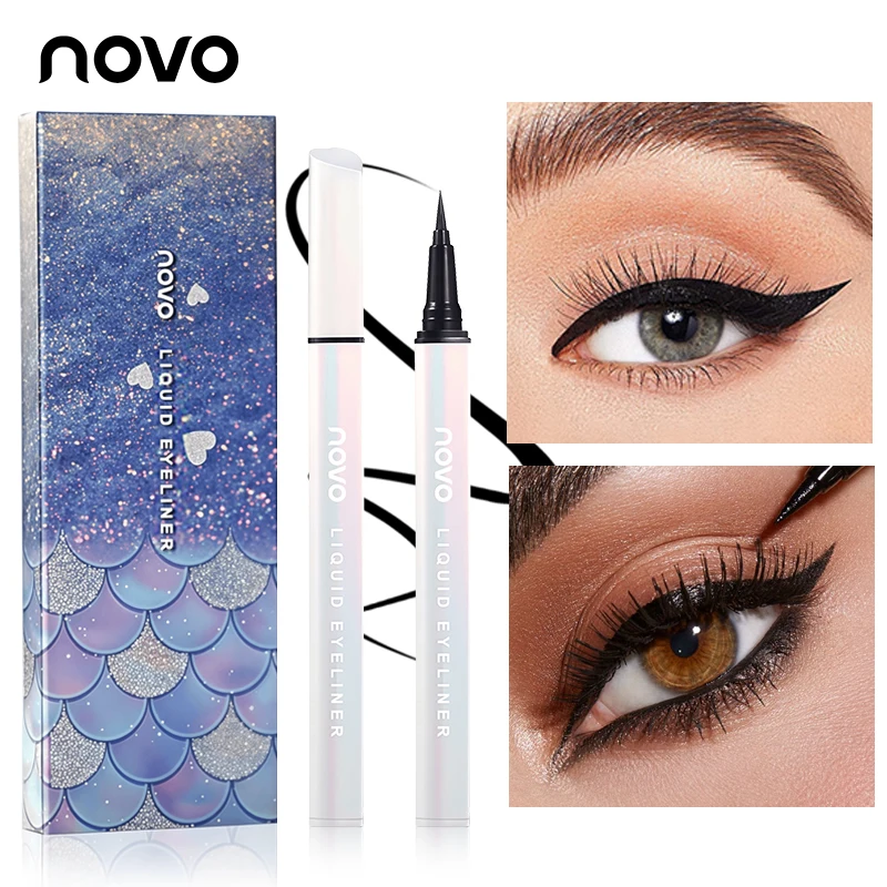 Delineador líquido preto à prova d'água, maquiagem para os olhos de secagem rápida e de longa duração, delineador líquido à prova de manchas, altamente pigmentado e fácil de aplicar