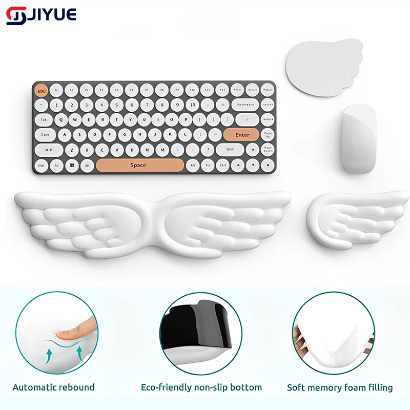 Keyboard Mouse Wrist Rest Angel Wing Memory Foam Mouse Pad Set Wrist Support Ergonomic Non-Slip for Computer Laptop Easy Typing