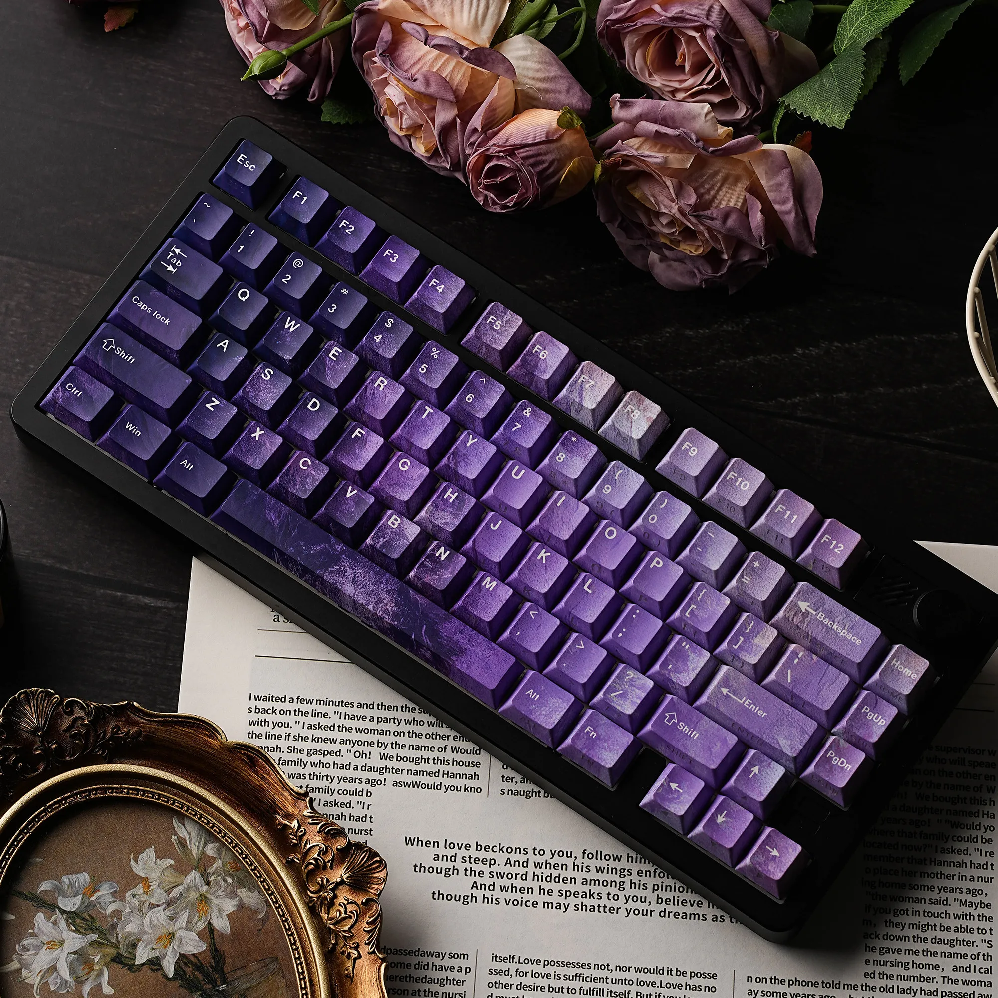 Purple twilight gradual change keycap texture sense PBT original highly adapted mechanical keyboard step from tarantula side eng