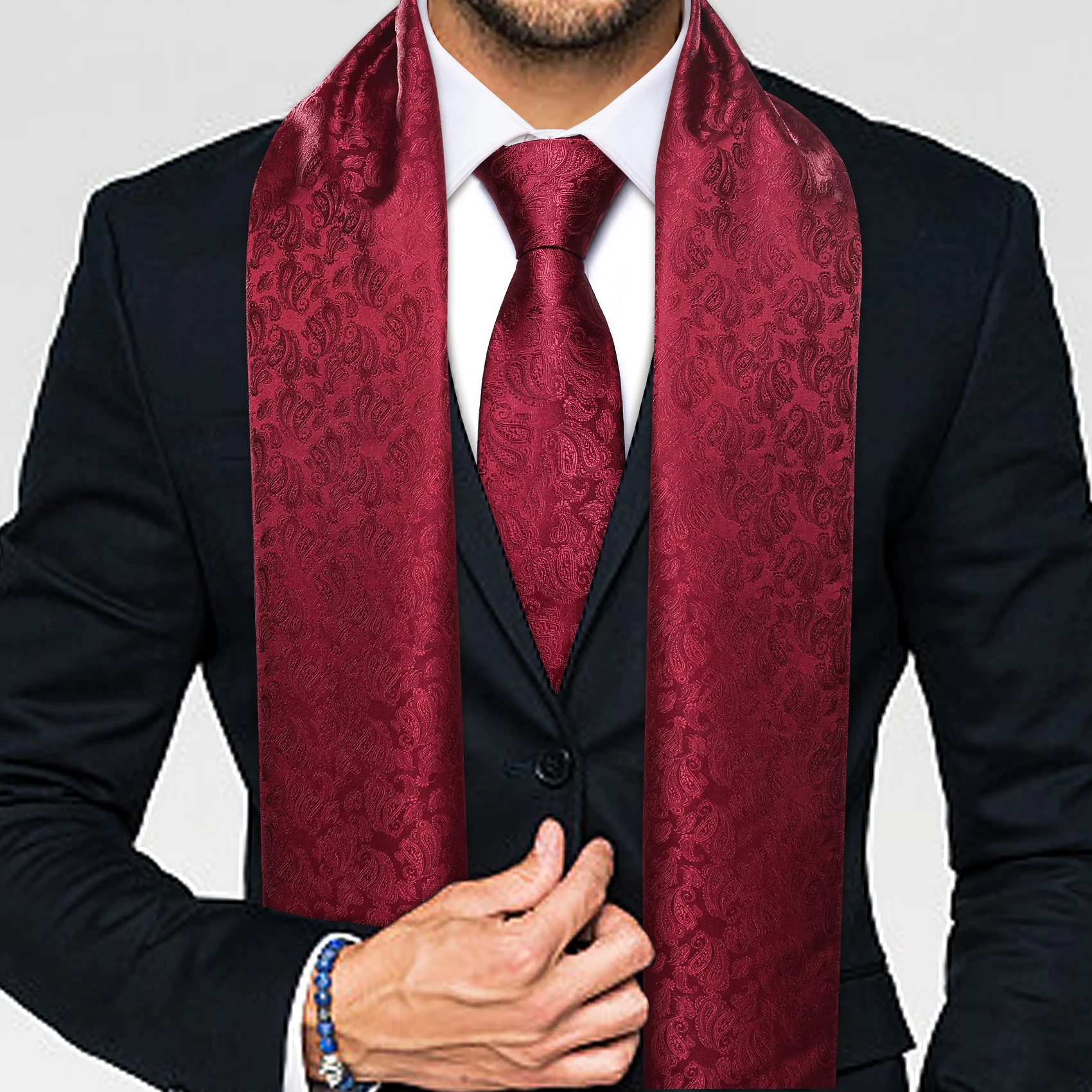 New Fashion Men Scarf Tie Set Blue Gold Jacquard Paisley Autumn Winter Hanky Cufflink Casual Business Shawl Gift Barry.Wang