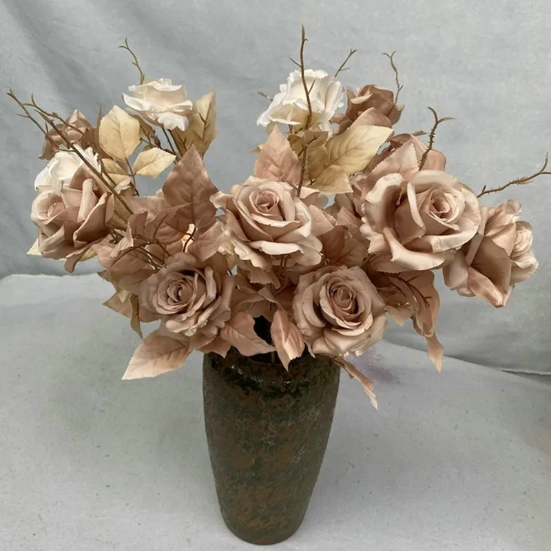 Dia 9cm 2heads/branch rose silk flower wedding decoration flower simulation artificial flower black rose Champagne white