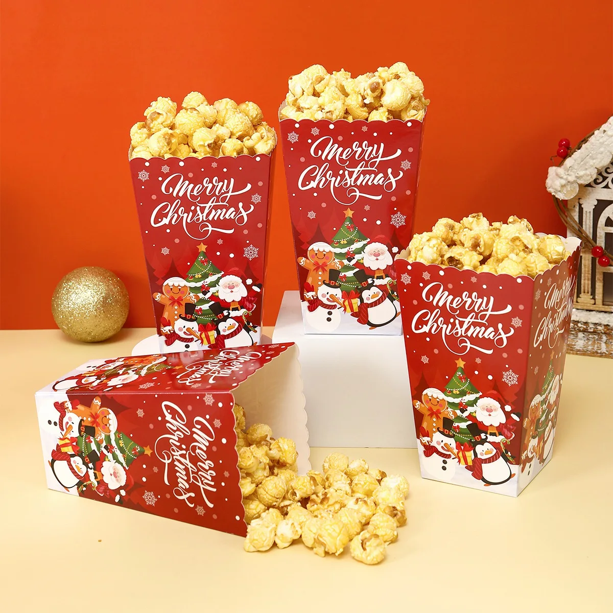 Christmas Popcorn Box Candy Snack Cookies Xmas Favor Bag Christmas Decorations for Home 2024 Navidad Noel Gifts New Year 2025