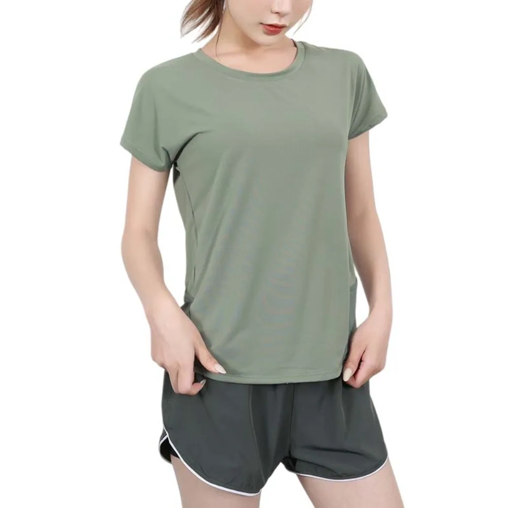 

Simple Quick Dry Sports Yoga T-Shirts Short Sleeve Solid Color Running Shirts Tees Backless Thin Sports Tops Female