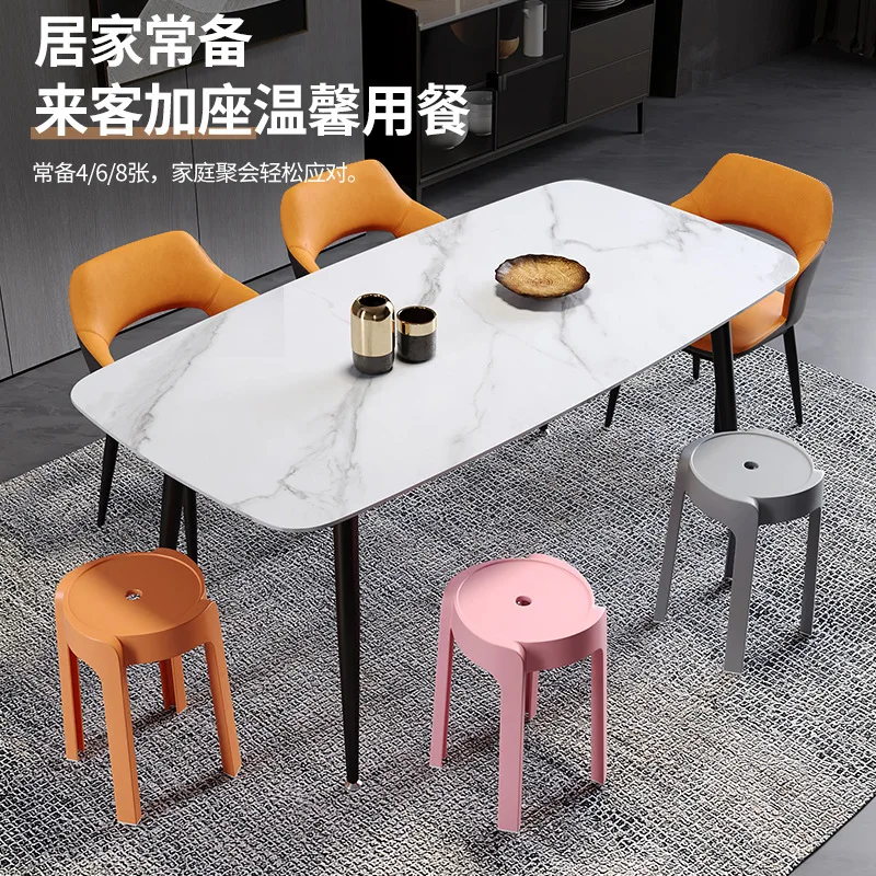 Taburete de plástico para el hogar, silla nórdica redonda, mesa de comedor apilable, molino de viento engrosado Simple