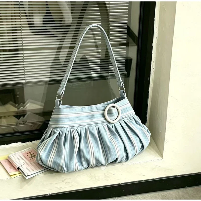 Gestreifte, gepunktete, plissierte Umhängetasche, koreanische süße, niedliche Damen-Umhängetasche, lässige Pendler-Geldbörse, leichte Handtasche – Detail 7