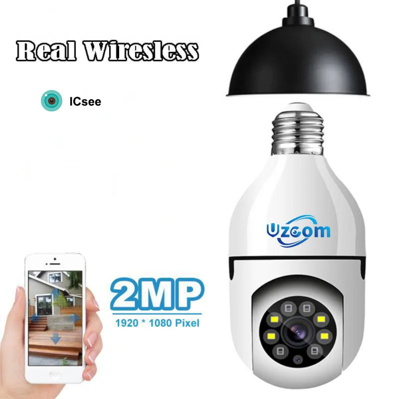 ICsee E27 2MP Bulb WiFi Camera Dual Lens Dual Screen Auto Tracking Two Way Audio Color Night Vision for Indoor Security Camera