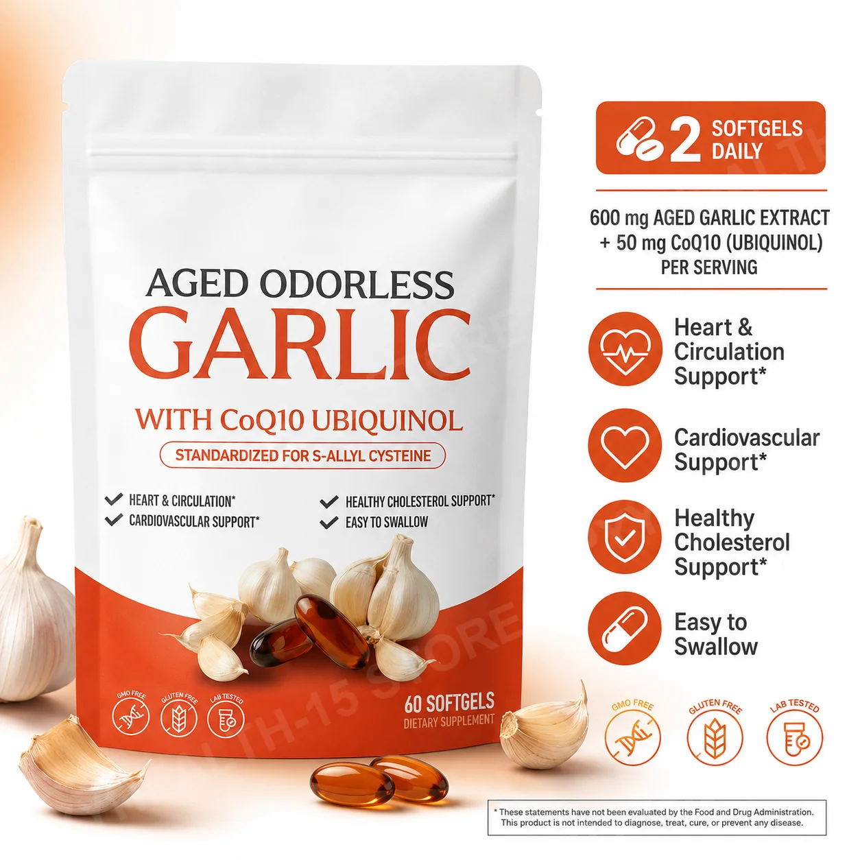 Coq10 Ubiquinol Softgel - Cápsulas Blandas de Extracto de Ajo