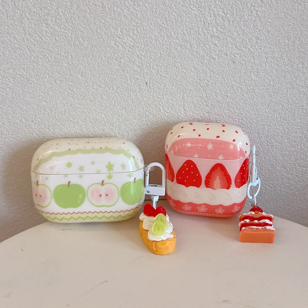 Apple Strawberry Pattern For AirPods 5 4 3 2 Pro Pro2 Pro3 Earphone Case Cute Silicone Cake Pendant Protective Headphone Cover
