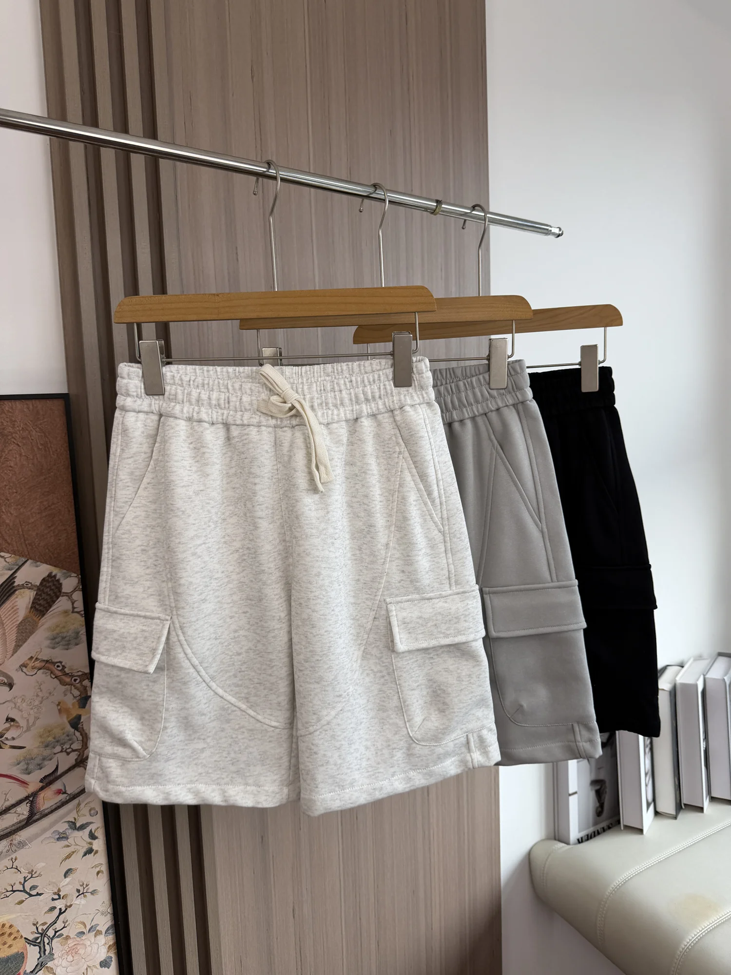 Comfortable Loose Fit Sporty Workwear Shorts Pure Color Versatile Men's Summer Casual Straight Leg Trendy Knee-High Shorts
