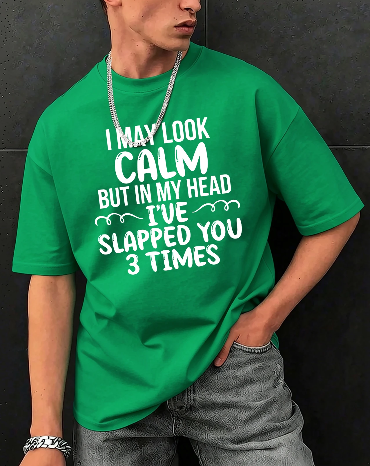 Slapped You 3 Times In My Head Print Herren-T-Shirts aus Baumwolle, Hip-Hop-T-Shirts, O-Ausschnitt, Sommerkleidung, lässig, trendig, All-Match-Kurzarm – Detail 16