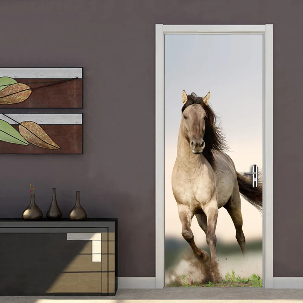 Horse Door Sticker Door cover Self-adhesive Wallpaper Kitchen Wall poster Deer Home Decoration Mural pvc