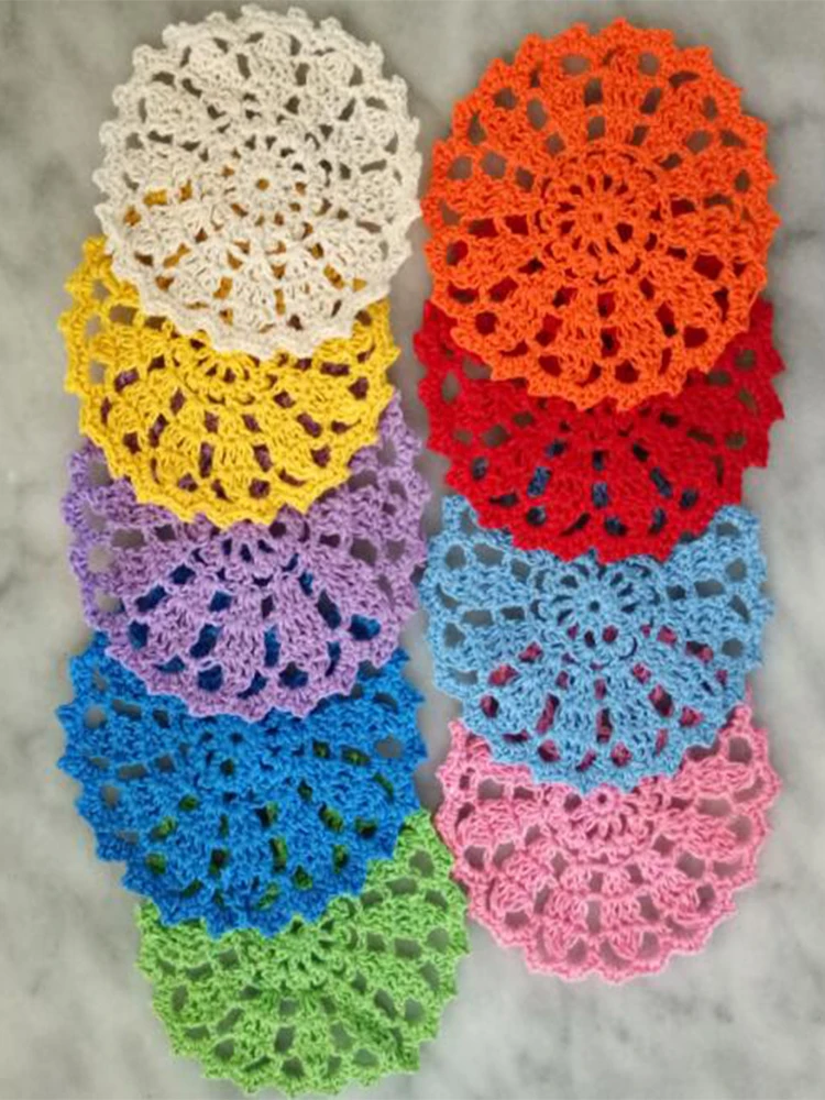 Hot Sale Lace Cotton Crochet Table Place Mat Pad Cloth Cup Mug Doily Drink Tea Coffee Coaster Christmas Placemat Dining Kitchen