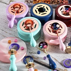 1 SET Retro Wood Handle Furnace Stove Pot Wax Seal Stamp Set Wax Spoon Lacquer Decorative Craft Gift Seal Wax Card Making SB002