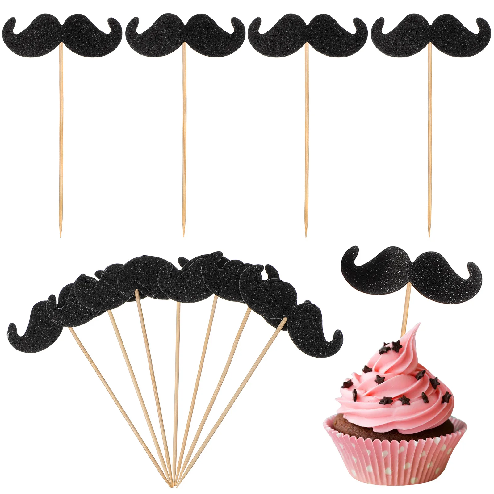 

40pcs Cake Moustache Baking Picks For Birthday Party Kids Cupcake Baking Moustache Picks Topper Dessert Insert Black