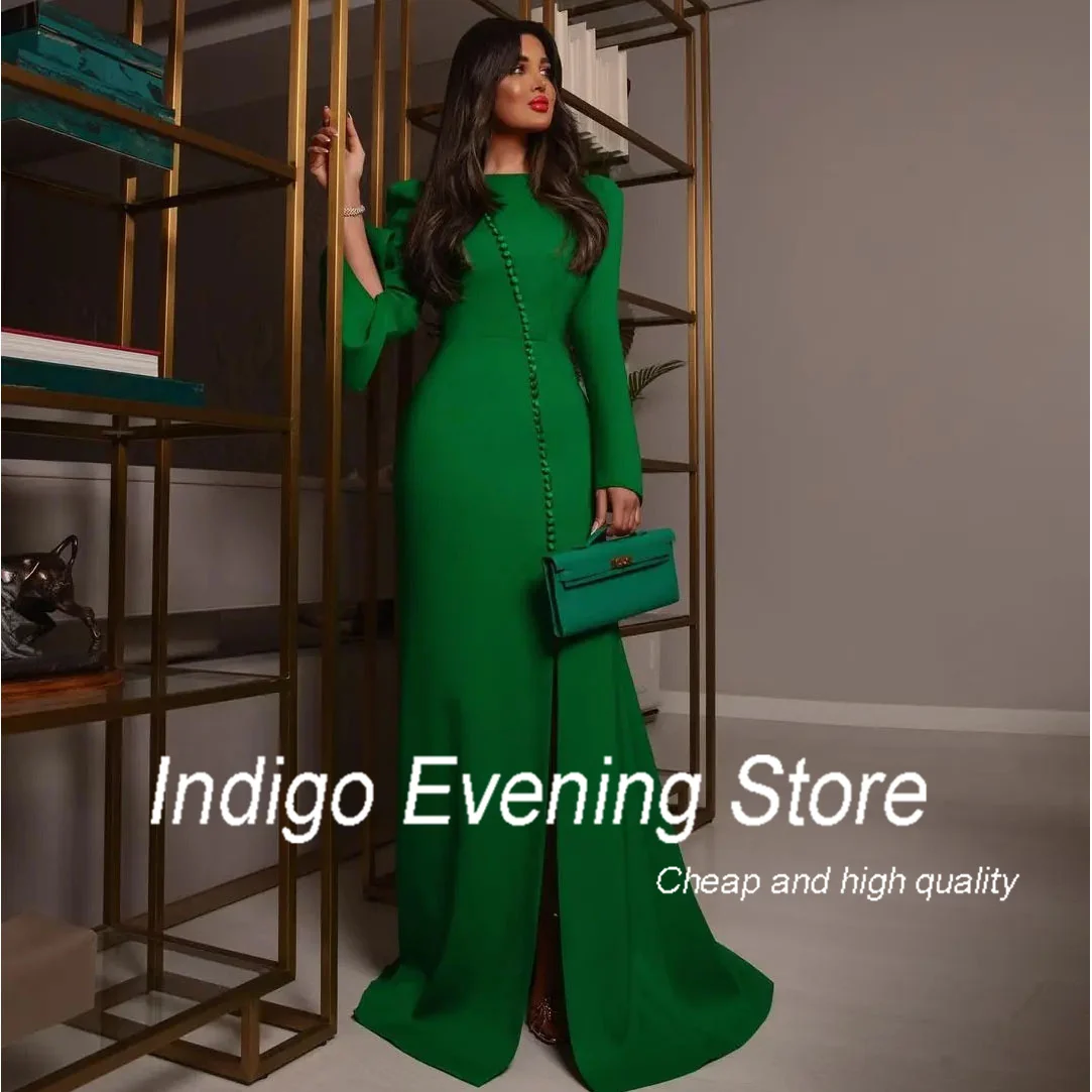 Indigo Saudi Arabia Evening Dresses O Neck Long Sleeves High Side Slit Women Elegant Formal Party Business Dress فساتين السهرة