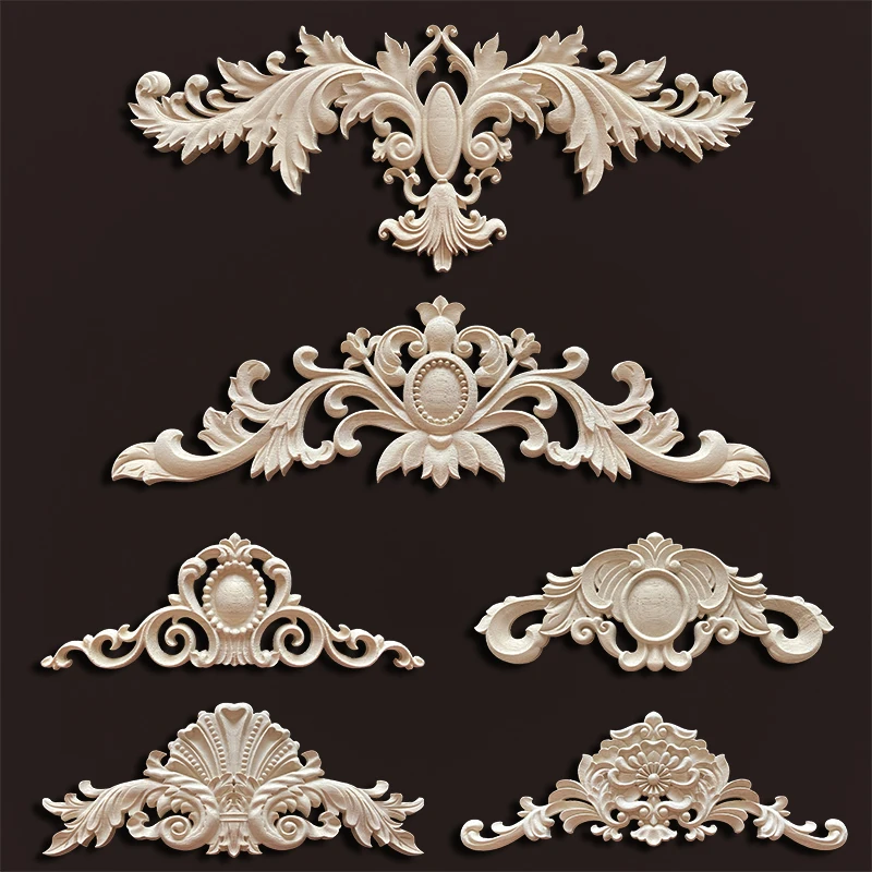 Decorative Wood Appliques Woodcarving Antique Onlays Mouldings Background Wall Decoration for Living Room Furniture Accessories