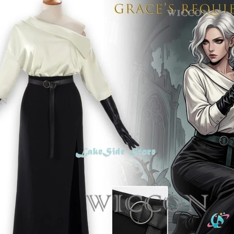 

LakeSide Store disfraz de Woman Grace Ashcroft Cosplay Costume Disguise Dress White Black Suit Halloween Carnival Party Clothing