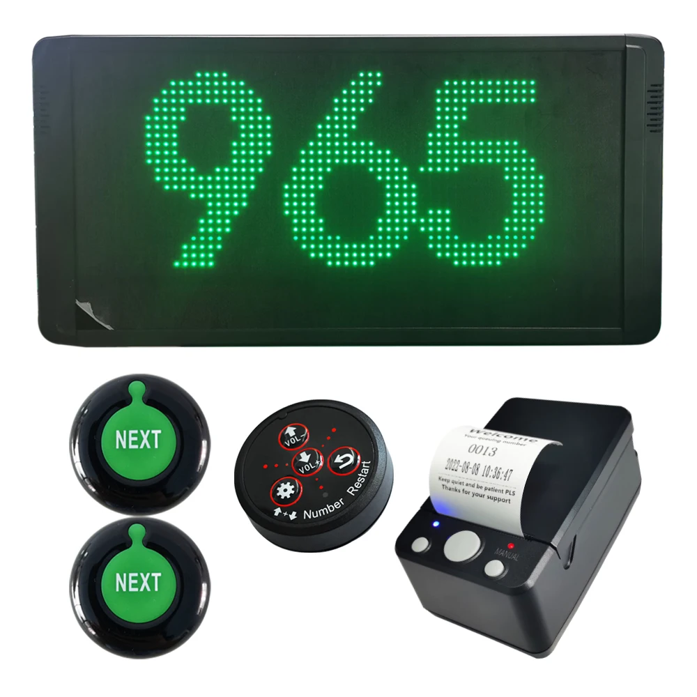 Wireless Queue Call System Take a Ticket Number Machine with Large Screen Next Control Button Thermal Printer