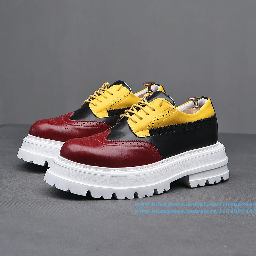 

Carved Multi-Colors Brogue Shoes Men's Shoes Lace-Up Casual Shoes Wear-Resistant Trendy Luxury Handmade Shoe Men's Shoes