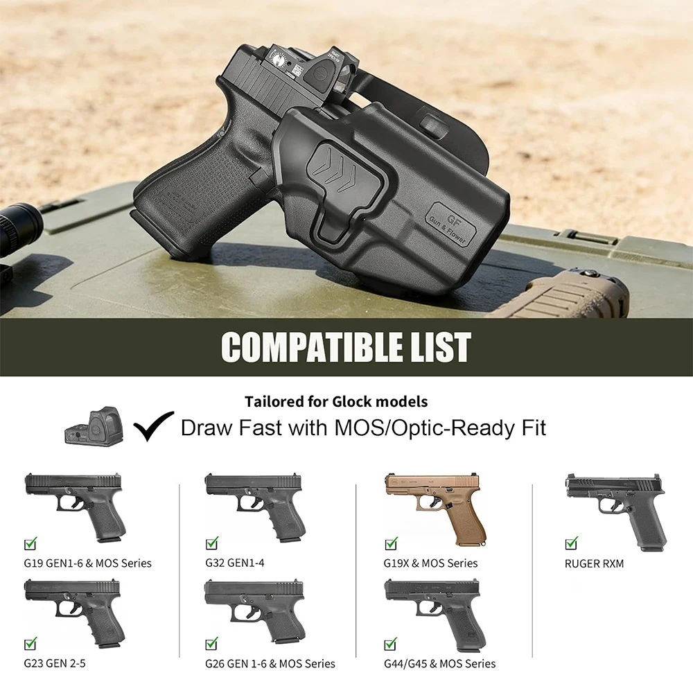 Fit For Glock G19,G19X,G26 Gen 3-5,G23 Gen 3-4,G32,G44,G45,OWB Holster Outside Waistband Holster,Level II Retention,Right hand