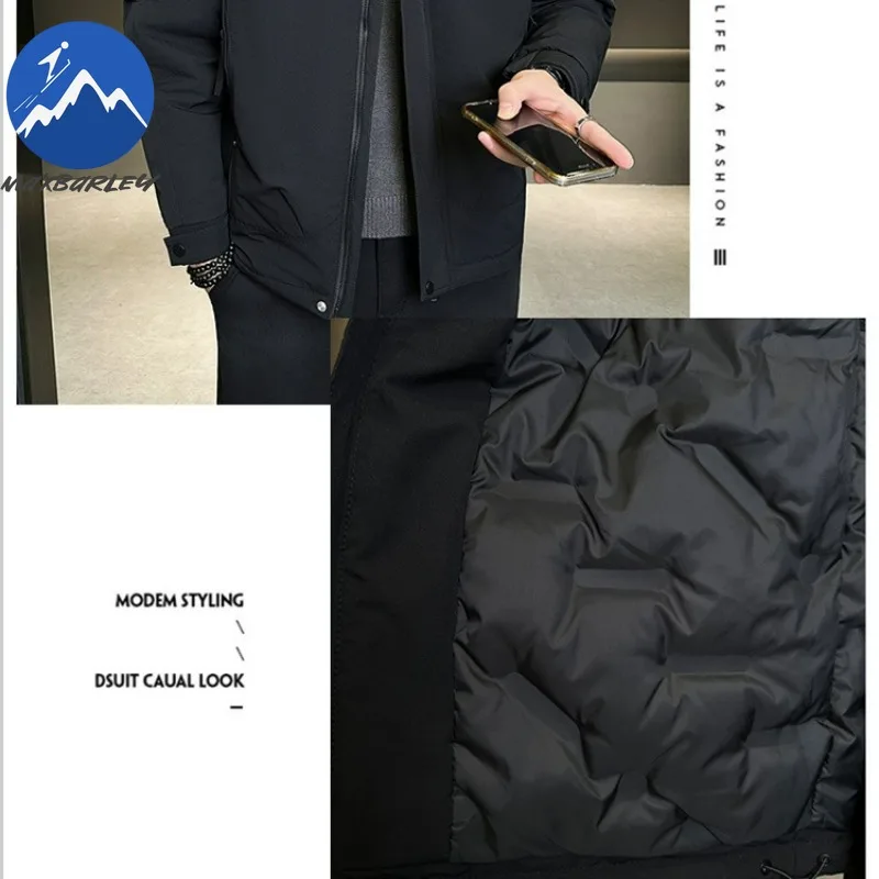 Maxbarley 2026 الشتاء الرجال أسفل سترة الراقية الرجعية بلون الأبيض بطة أسفل سترة دافئة رجل الكورية سميكة مقنعين معطف منتفخ