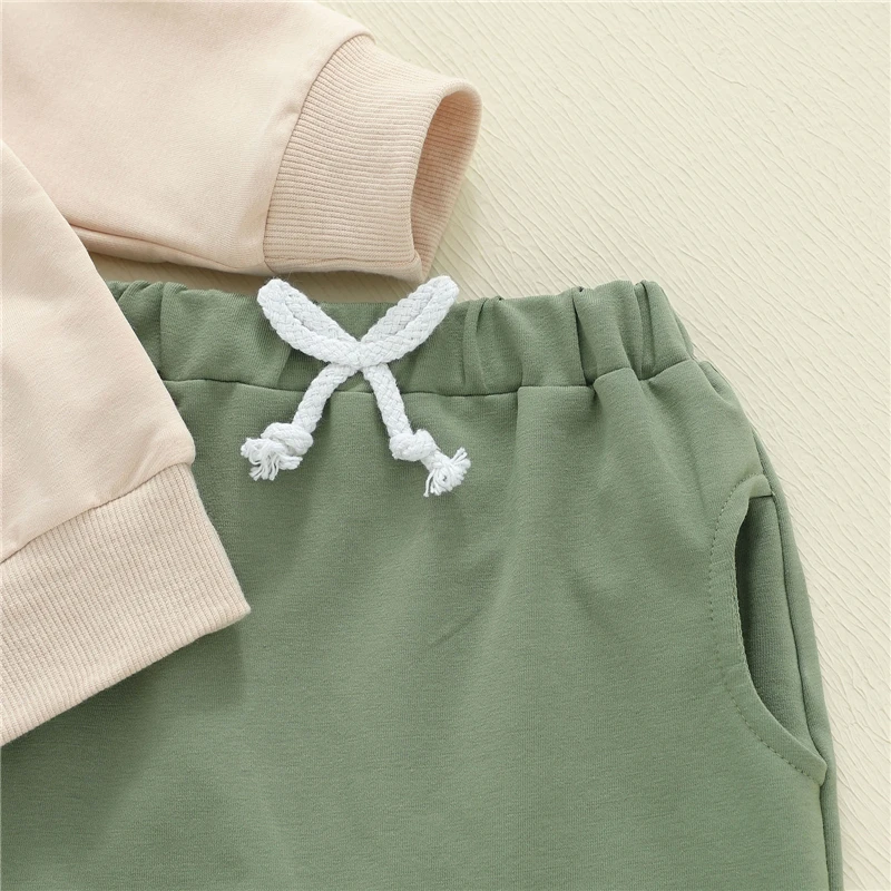 طفل صبي الخريف ملابس الأفوكادو خطابات التطريز طويلة الأكمام جولة الرقبة البلوز + مرونة الخصر السراويل الصلبة 2 قطعة مجموعة