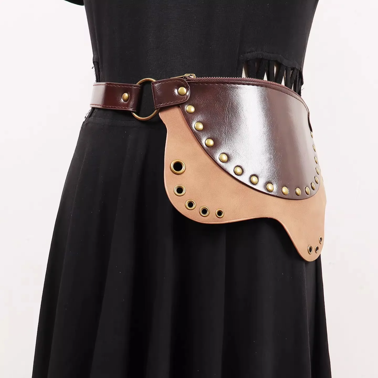 Women's Runway Fashion PU Leather Rivet Retro Cummerbunds Female Dress Corsets Waistband Belts Decoration Wide Belt R2530